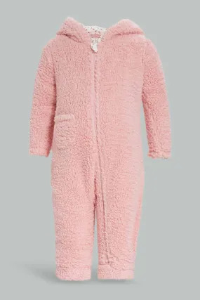 Baby Girls Pink Sherling Onesie