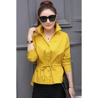 Ketty More Women Collar Neck Elasticated Waist Button Closure Shirt-KMWSB856